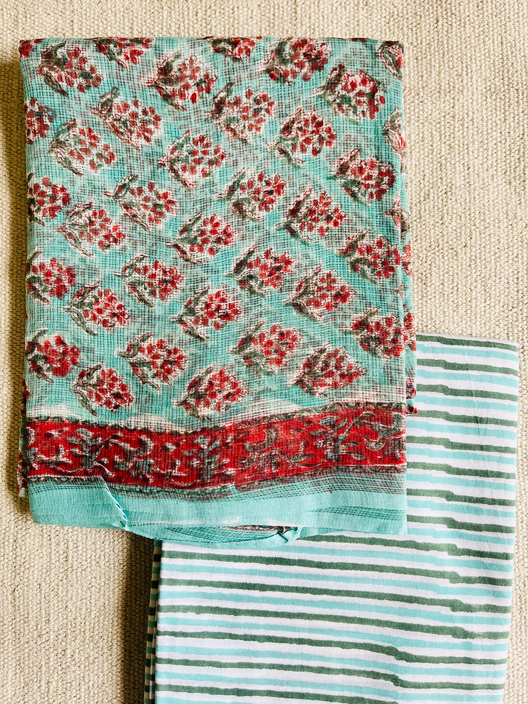 ALLOVER BOOTI KOTA DORIA UNSTITCHED SUIT- FIROZI