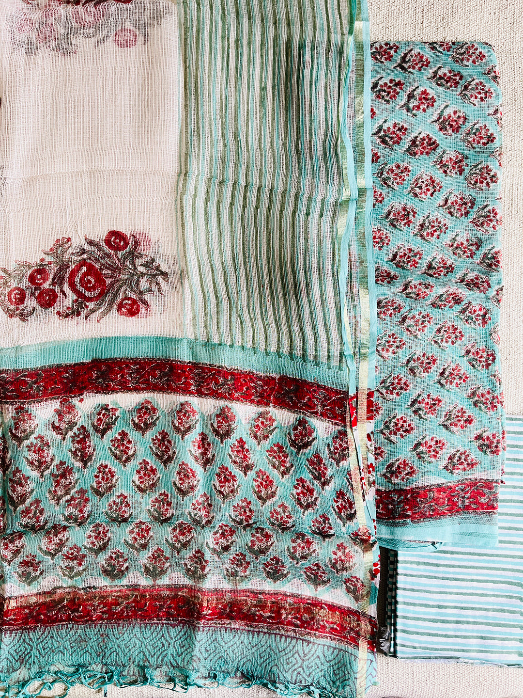 ALLOVER BOOTI KOTA DORIA UNSTITCHED SUIT- FIROZI