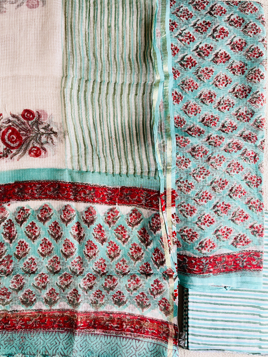 ALLOVER BOOTI KOTA DORIA UNSTITCHED SUIT- FIROZI