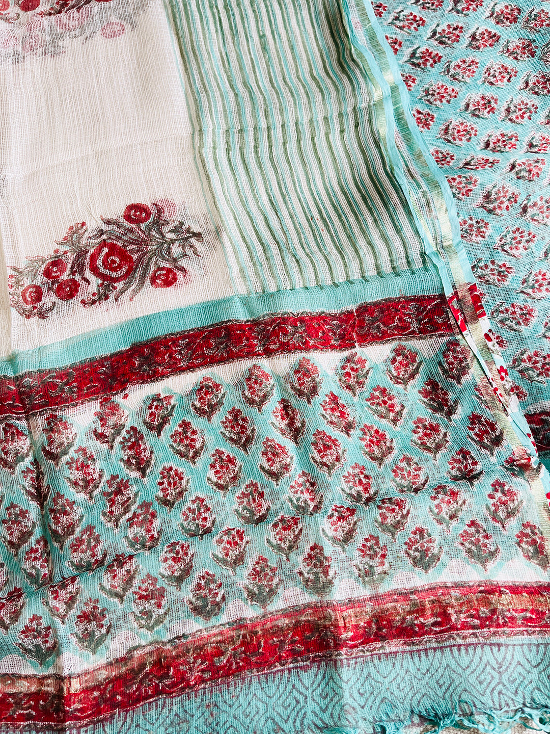 ALLOVER BOOTI KOTA DORIA UNSTITCHED SUIT- FIROZI