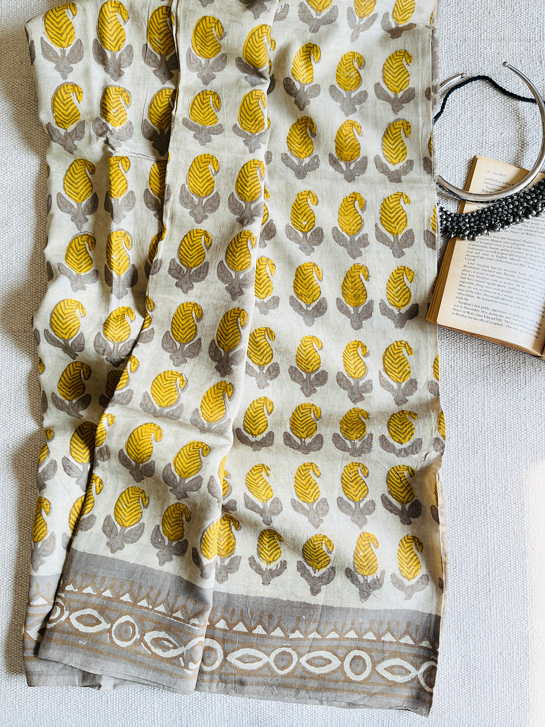 PAISLEY BLOCK PRINTED ASSAM SILK COTTON SAREE