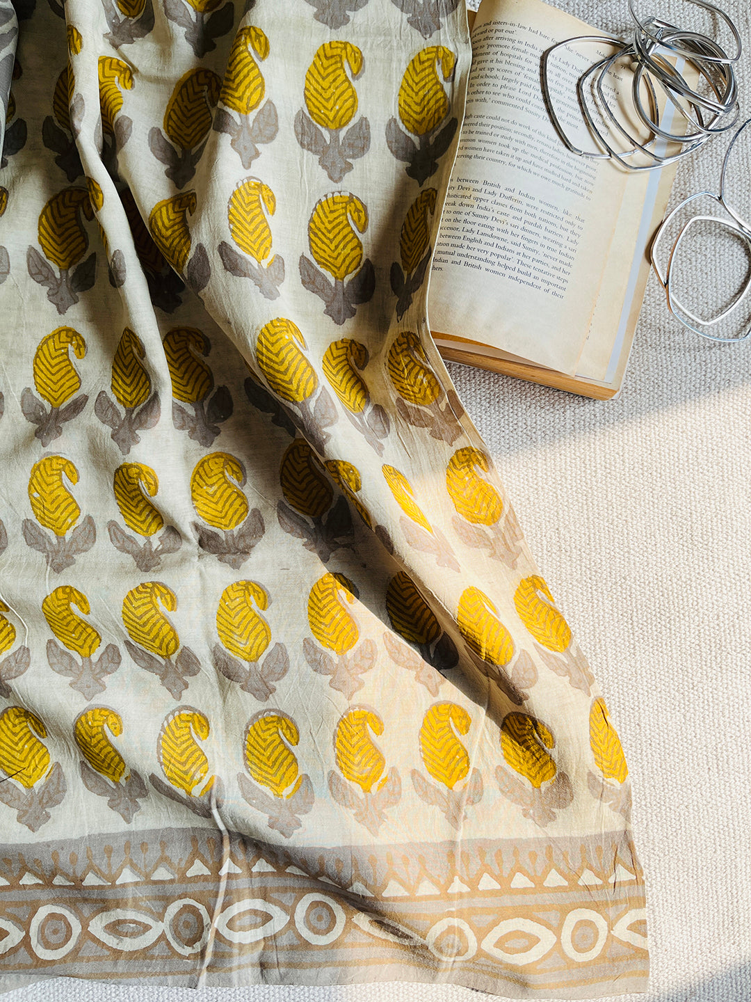 PAISLEY BLOCK PRINTED ASSAM SILK COTTON SAREE