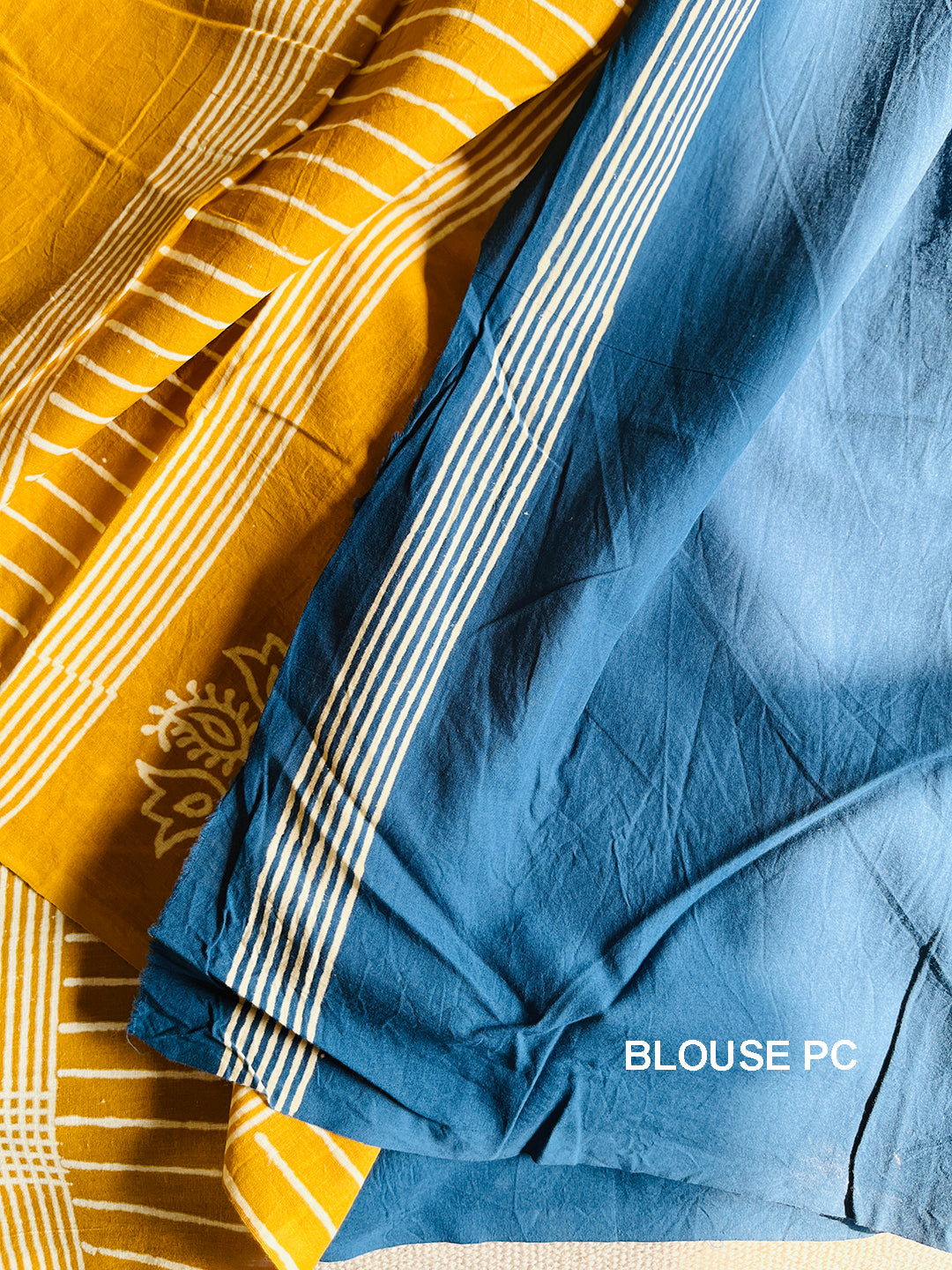 MUSTARD BLOCK PRINTED TASSELED MULMUL SAREE