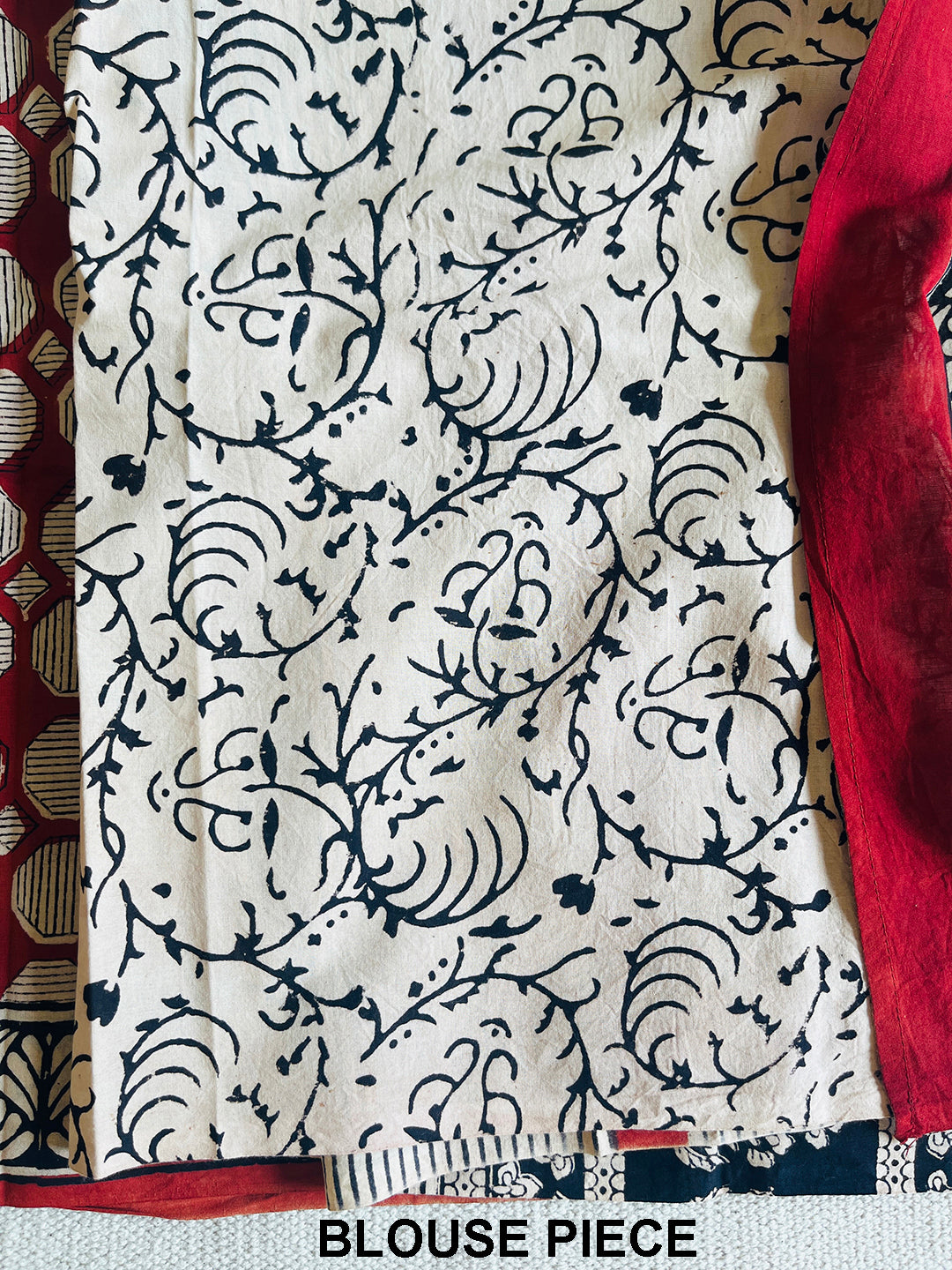 BRICK RED HEXAGONAL BLOCK PRINT MULMUL SAREE