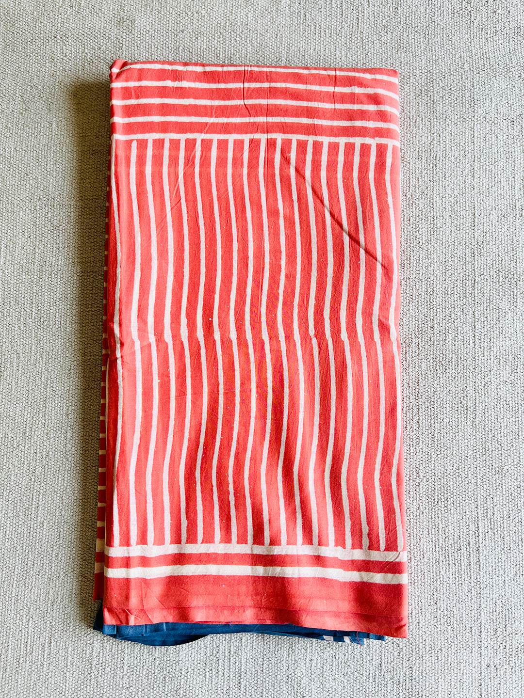 CORAL PLAYFUL STRIPES MULMUL SAREE