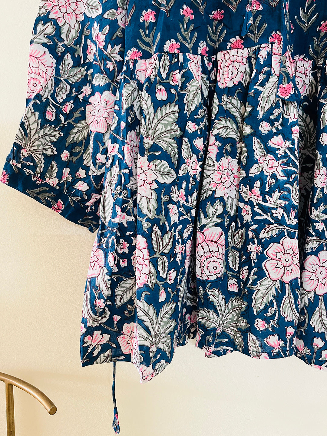 PRINT-MIX HAND BLOCK PRINTED COTTON TOP- DEEP TEAL