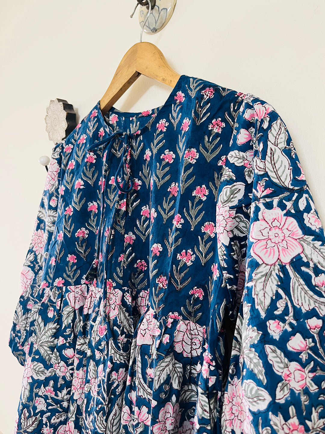 PRINT-MIX HAND BLOCK PRINTED COTTON TOP- DEEP TEAL