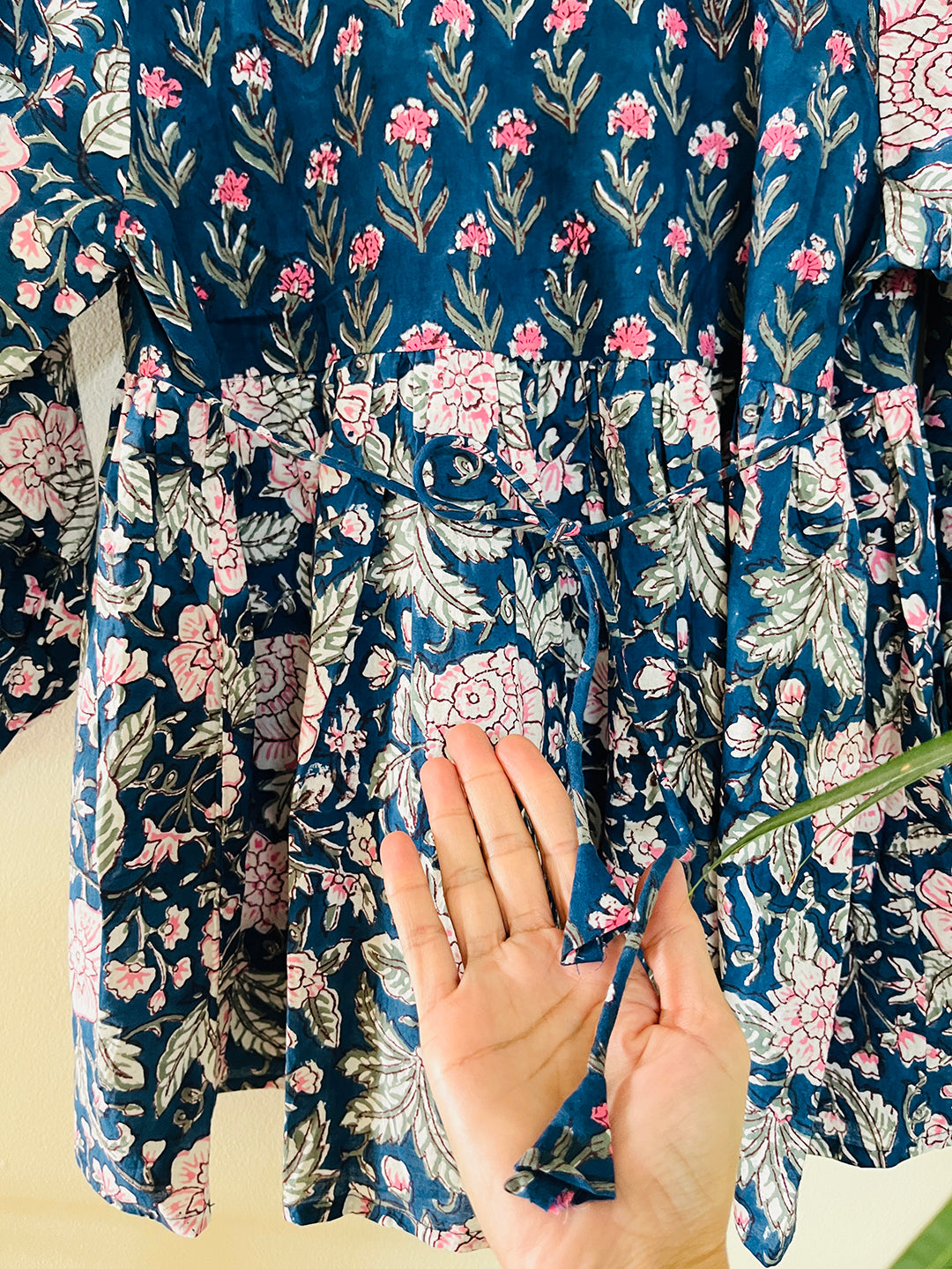 PRINT-MIX HAND BLOCK PRINTED COTTON TOP- DEEP TEAL