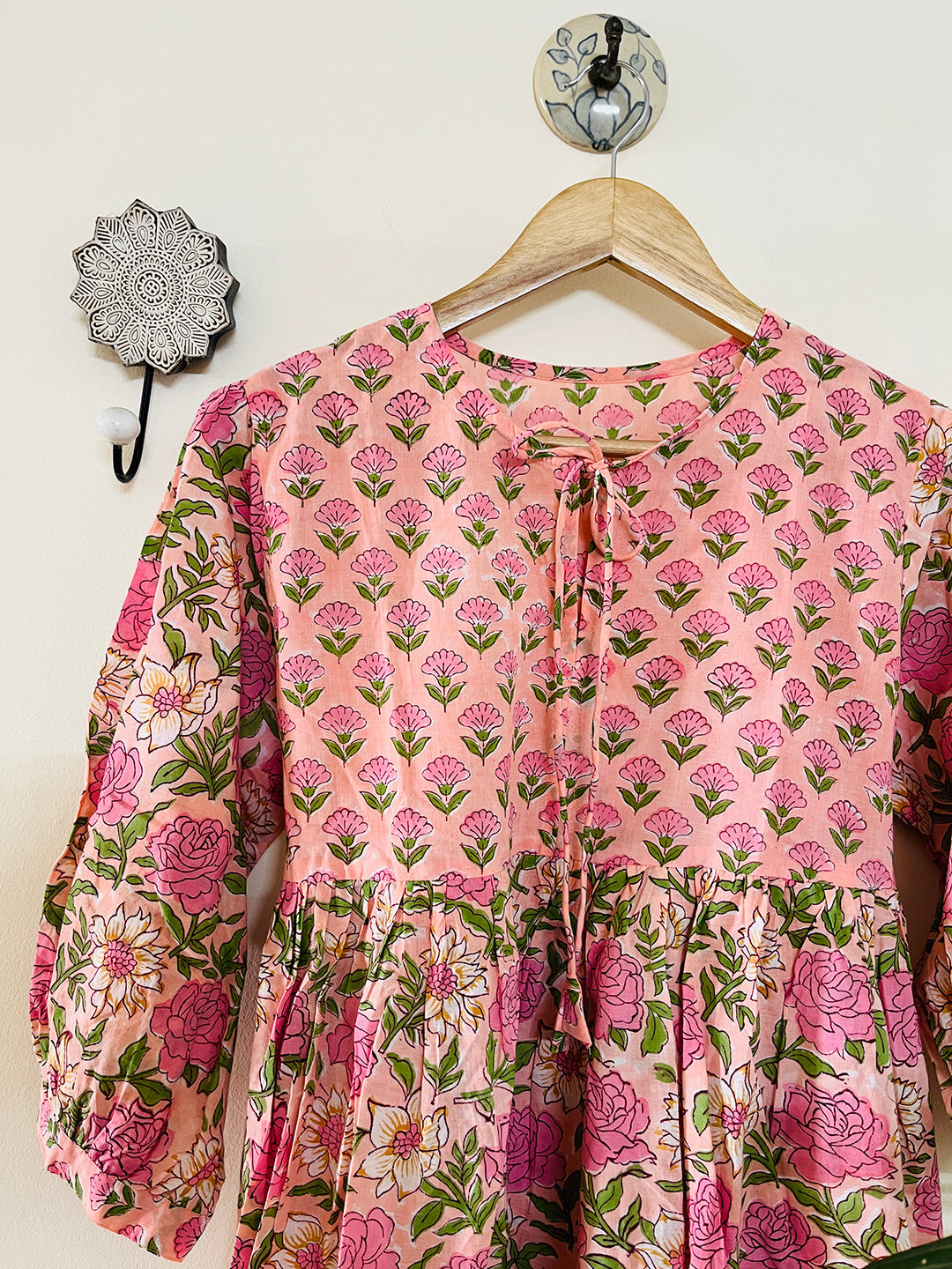 PRINT-MIX HAND BLOCK PRINTED COTTON TOP-BLUSH PINK