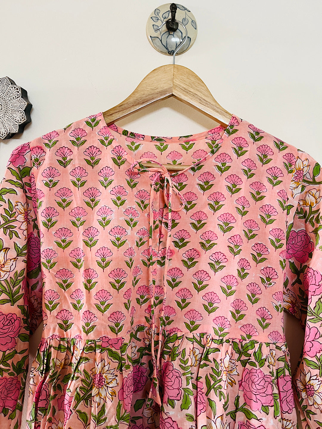 PRINT-MIX HAND BLOCK PRINTED COTTON TOP-BLUSH PINK