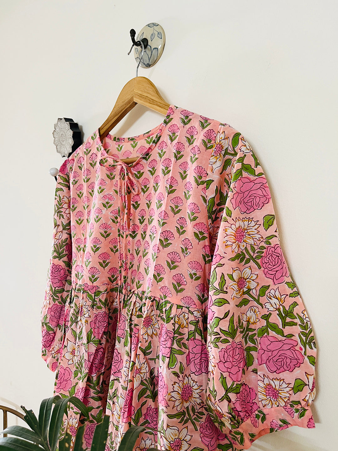 PRINT-MIX HAND BLOCK PRINTED COTTON TOP-BLUSH PINK