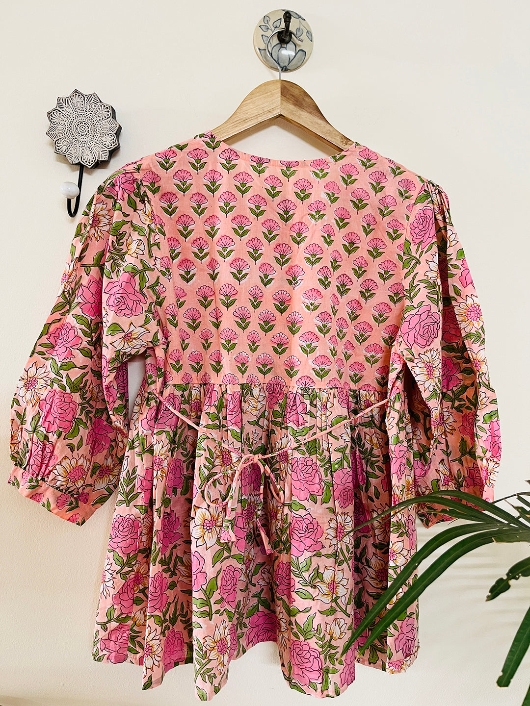 PRINT-MIX HAND BLOCK PRINTED COTTON TOP-BLUSH PINK