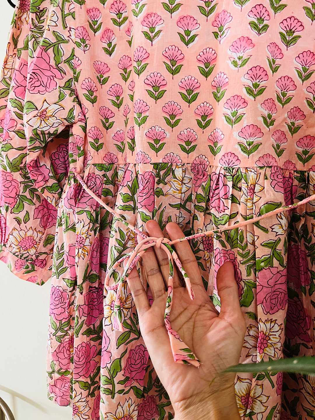 PRINT-MIX HAND BLOCK PRINTED COTTON TOP-BLUSH PINK