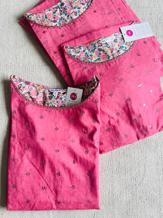 ROSEWOOD SEQUIN EMBROIDERED & PRINT LAYERED KURTA