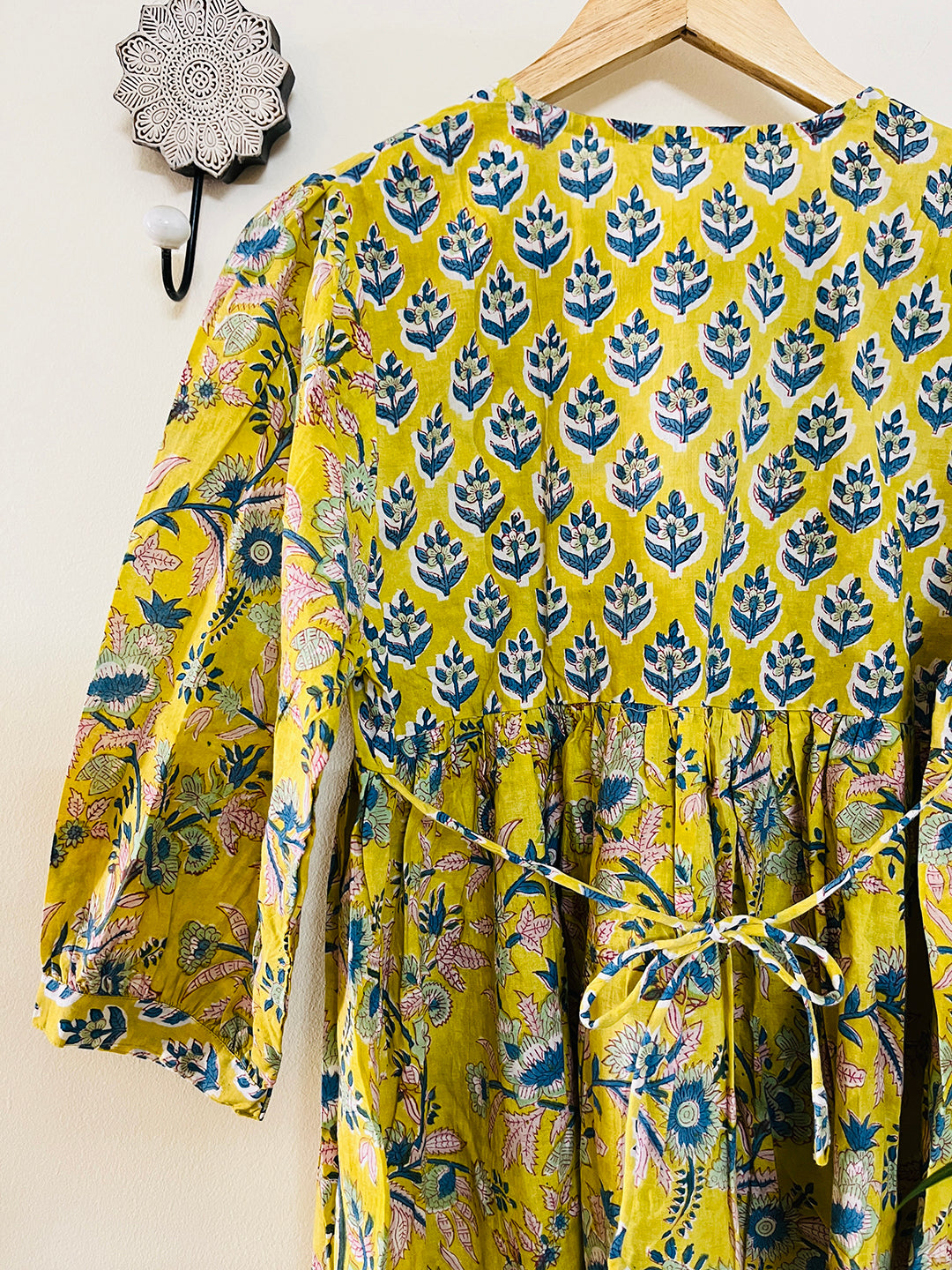 PRINT-MIX HAND BLOCK PRINTED COTTON TOP-LIME YELLOW