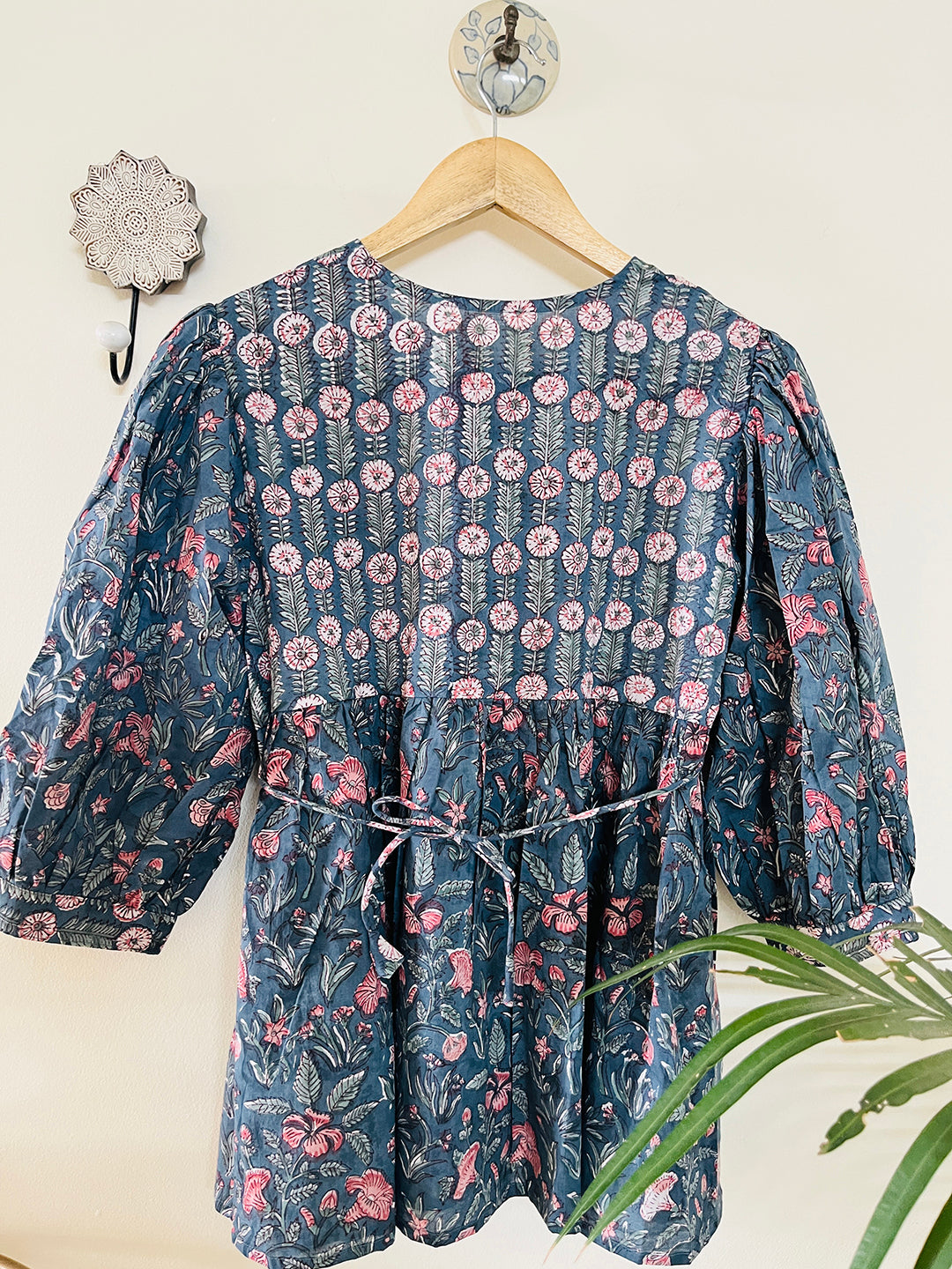 PRINT-MIX HAND BLOCK PRINTED COTTON TOP-DUSTY TEAL
