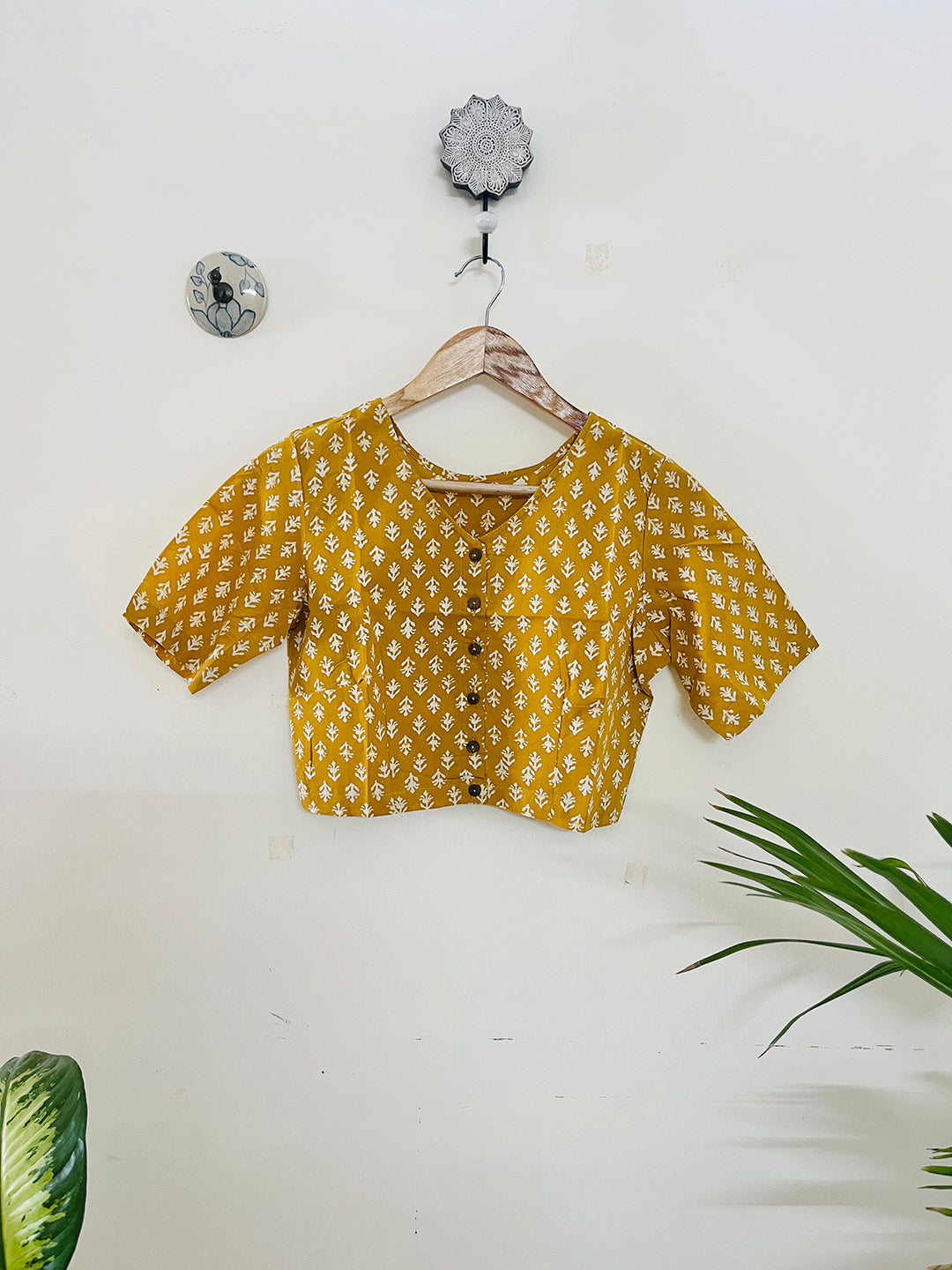 YELLOW SMALL ALLOVER PRINT COTTON BLOUSE