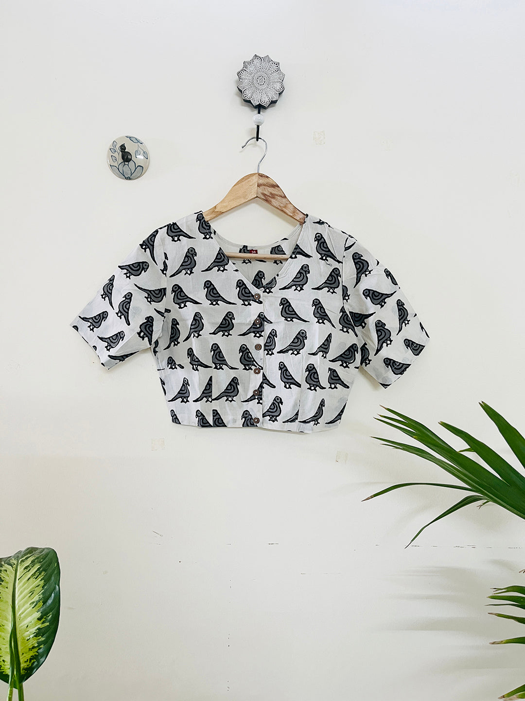 "CHIRPING BIRDS" COTTON HAND-BLOCK PRINTED BLOUSE