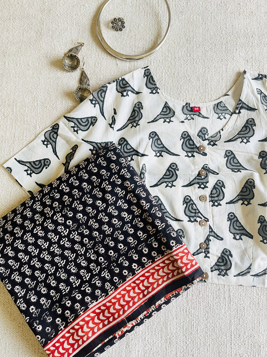 "CHIRPING BIRDS" COTTON HAND-BLOCK PRINTED BLOUSE