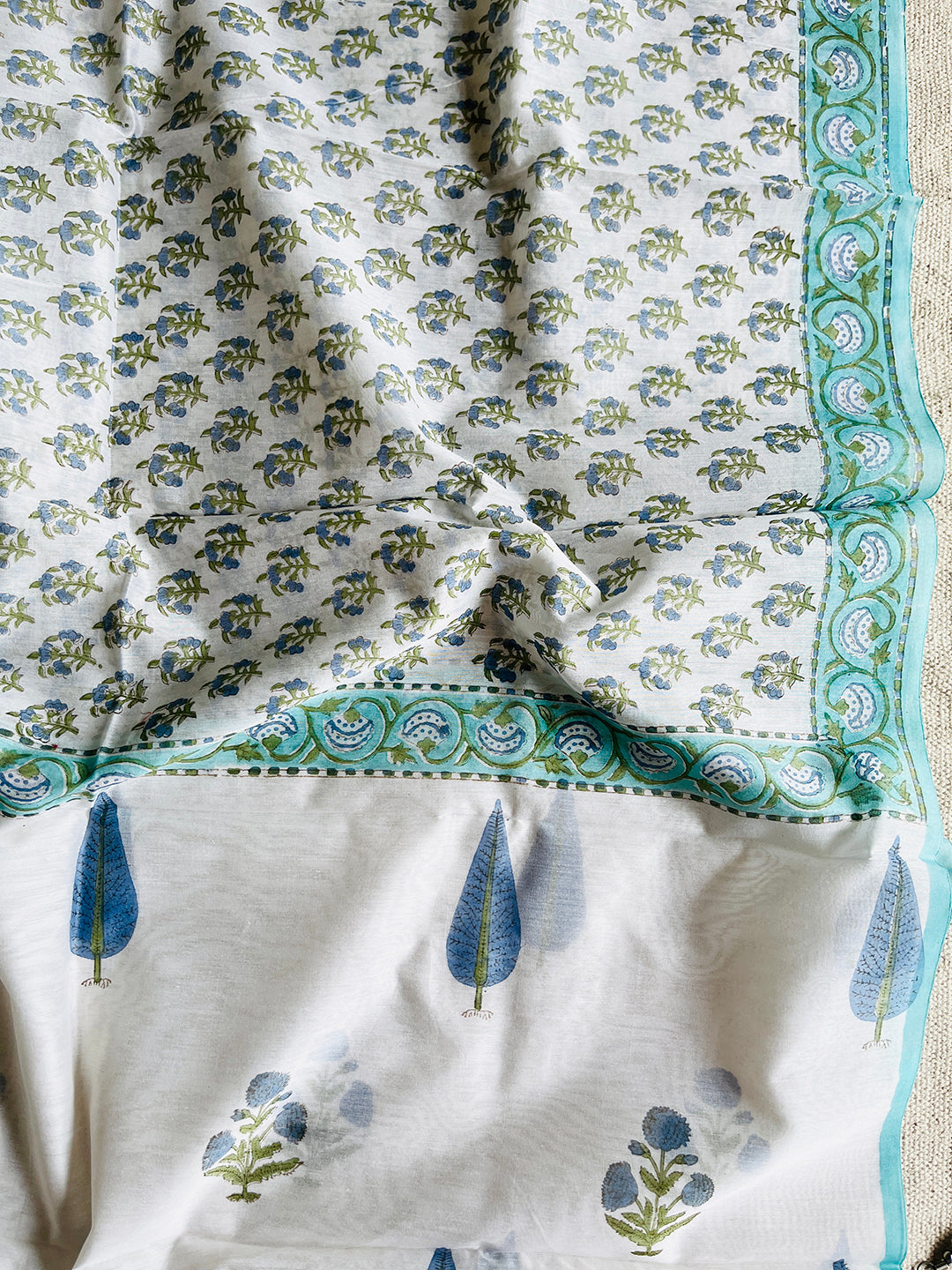 CHANDERI OFF-WHITE & BLUE MUGHAL BOOTI DUPATTA