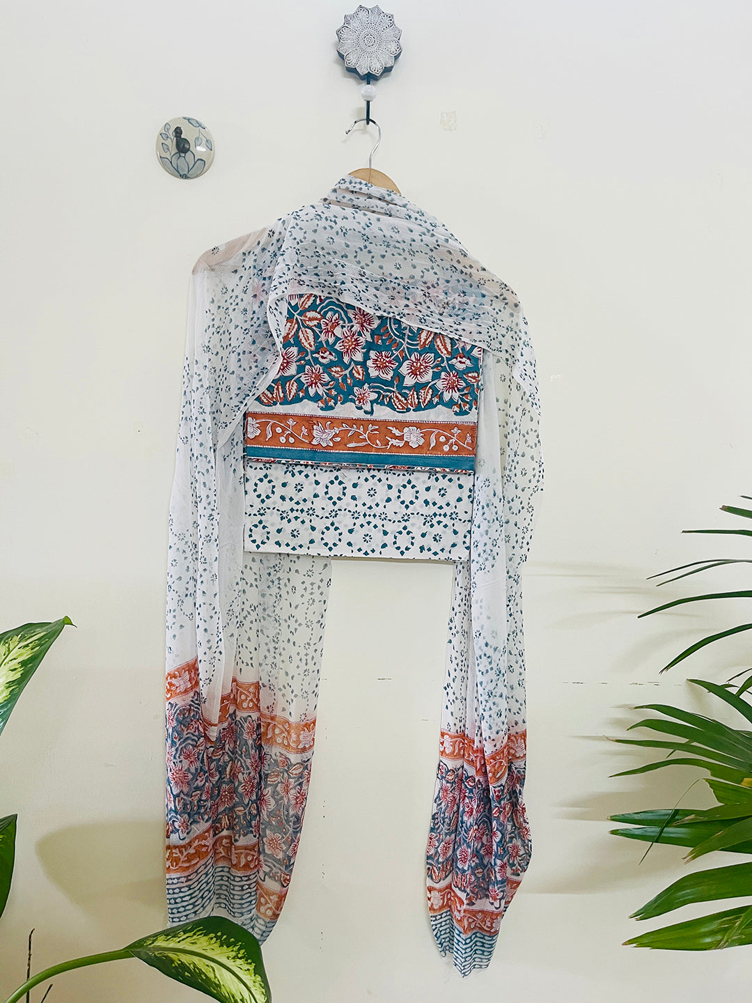 UNSTITCHED COTTON SUIT TEAL ALLOVER JAAL