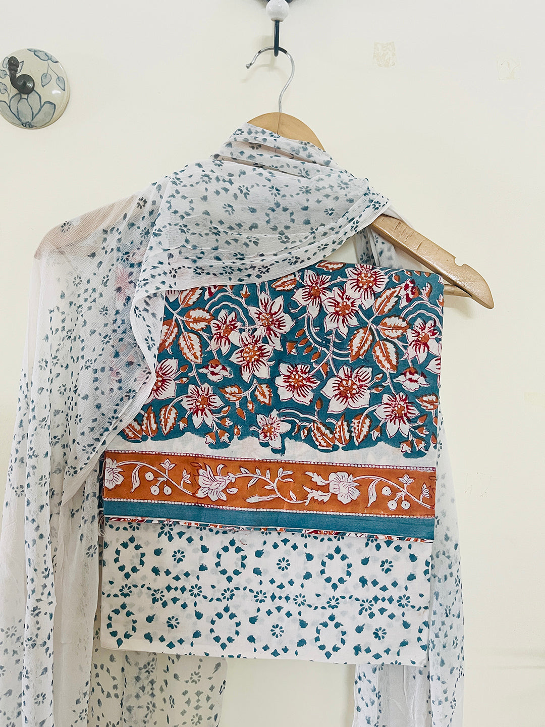 UNSTITCHED COTTON SUIT TEAL ALLOVER JAAL