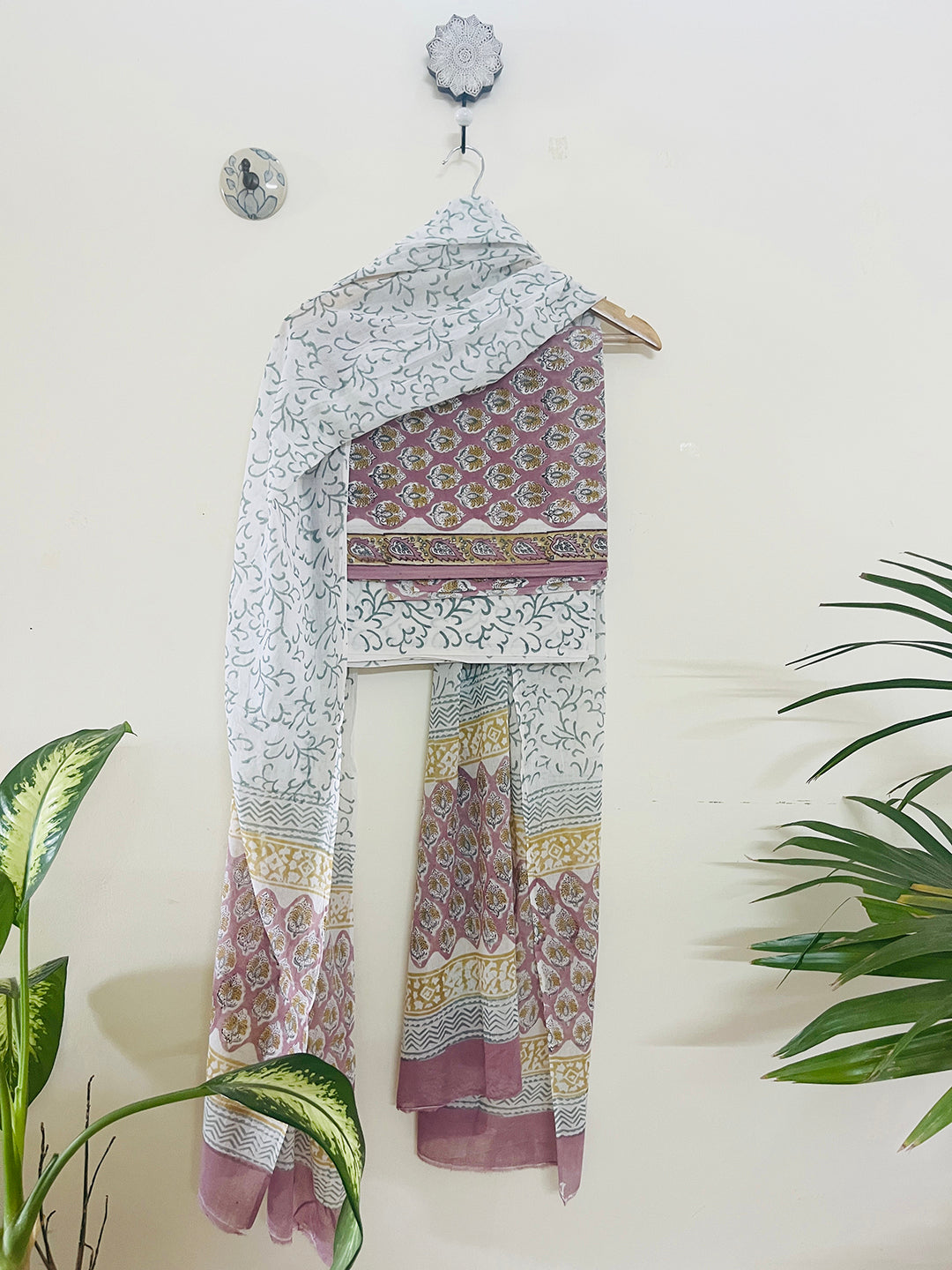 UNSTITCHED COTTON SUIT OPERA-MAUVE