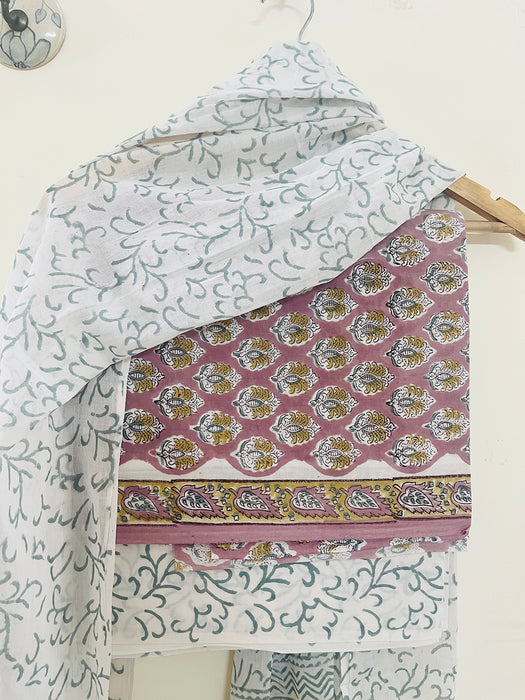 UNSTITCHED COTTON SUIT OPERA-MAUVE