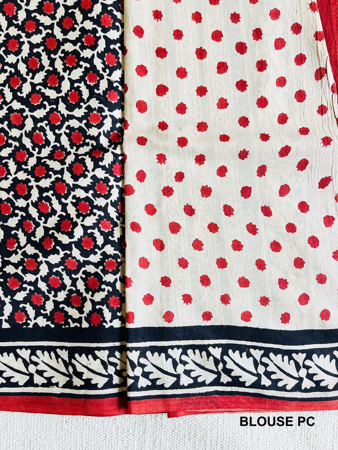 BLACK & RED ALLOVER PRINTED MULMUL SAREE