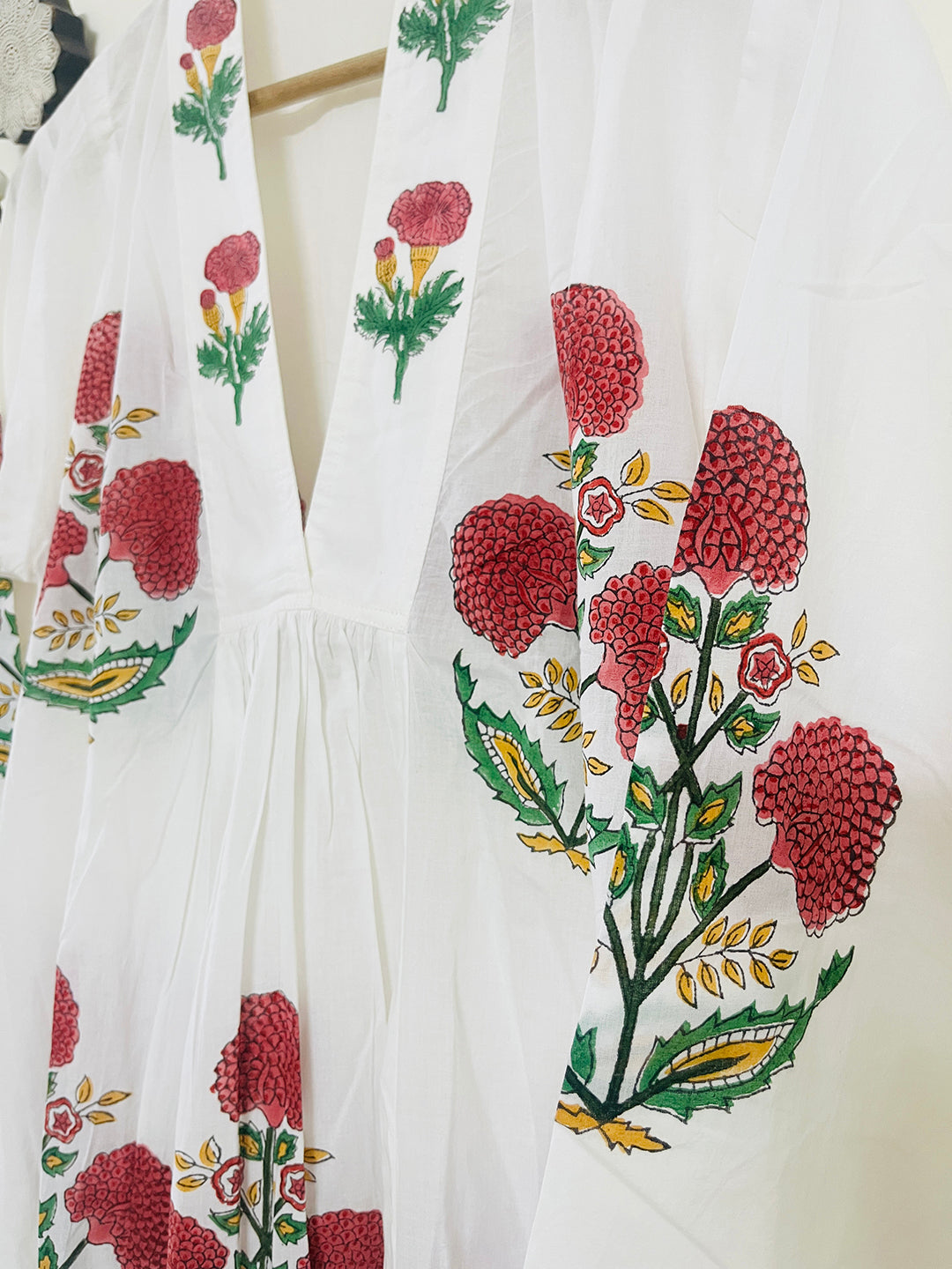 "SEEK, FLOURISH. BLOOM" SUMMER KAFTAN DRESS-RASPBERRY RED