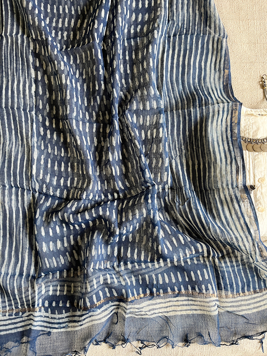 "CLASSY NEVER GOES OUT OF STYLE" INDIGO KOTA DORIA DUPATTA