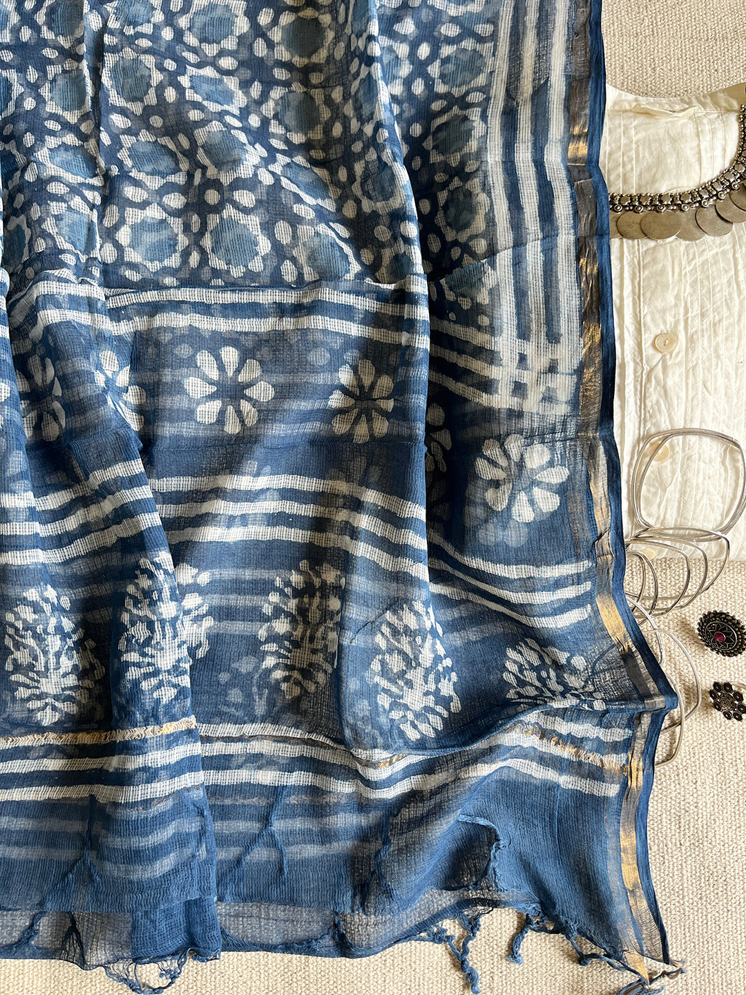 "LESS PERFECTION, MORE AUTHENTICITY" INDIGO KOTA DORIA DUPATTA