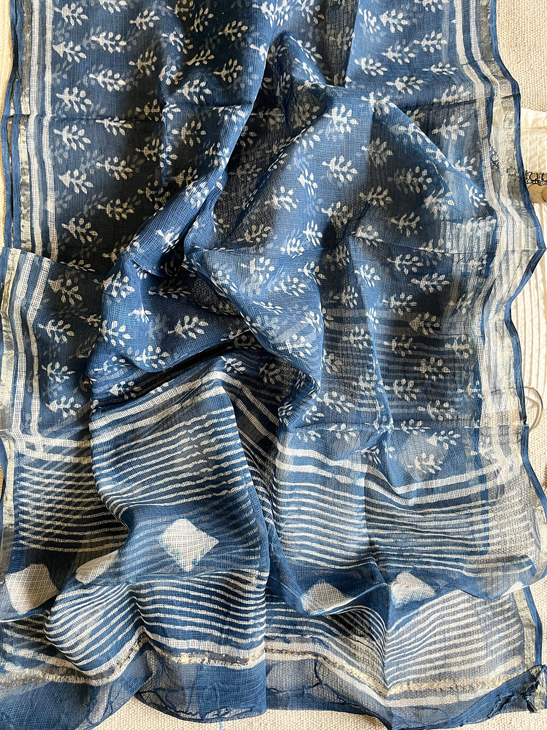 "LIVE LIFE IN FULL BLOOM" INDIGO KOTA DORIA DUPATTA