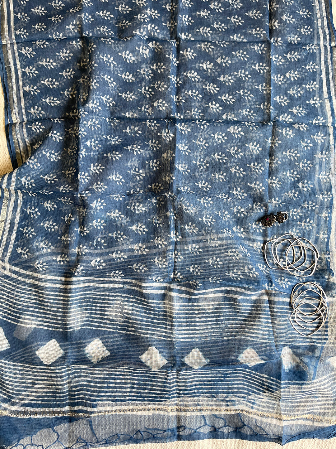 "LIVE LIFE IN FULL BLOOM" INDIGO KOTA DORIA DUPATTA