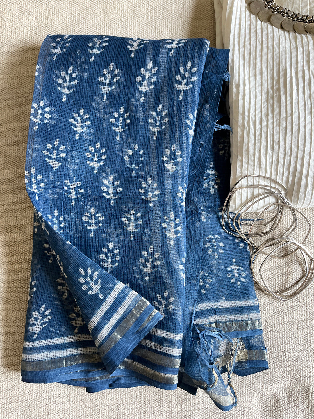 "LIVE LIFE IN FULL BLOOM" INDIGO KOTA DORIA DUPATTA