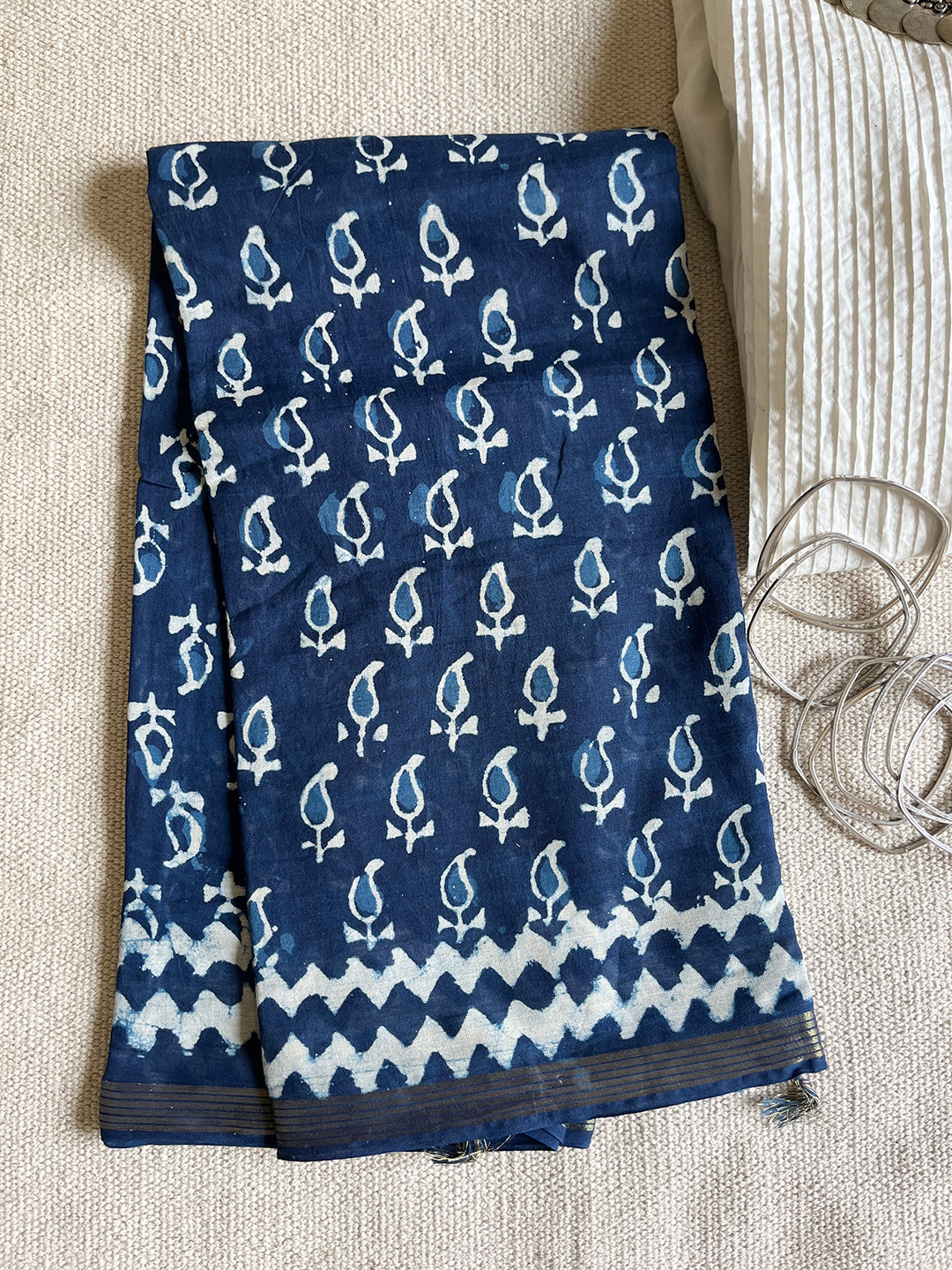 "ALLOVER PAISLEY BOOTI" INDIGO COTTON DUPATTA