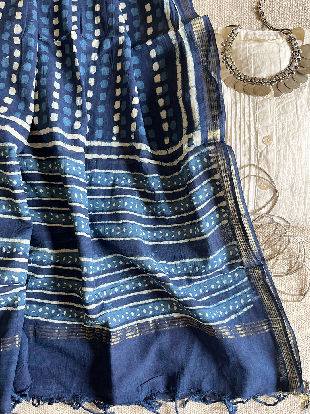 GEOMETRIC PRINT INDIGO PURE-COTTON DUPATTA