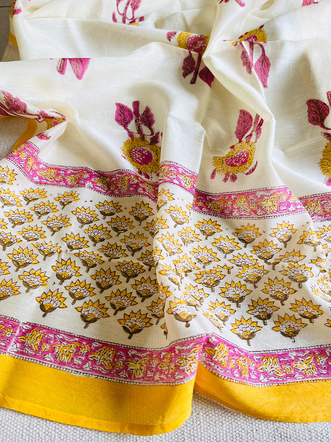 "SUMMER BLOOM" CHANDERI HAND-BLOCK PRINTED DUPATTA