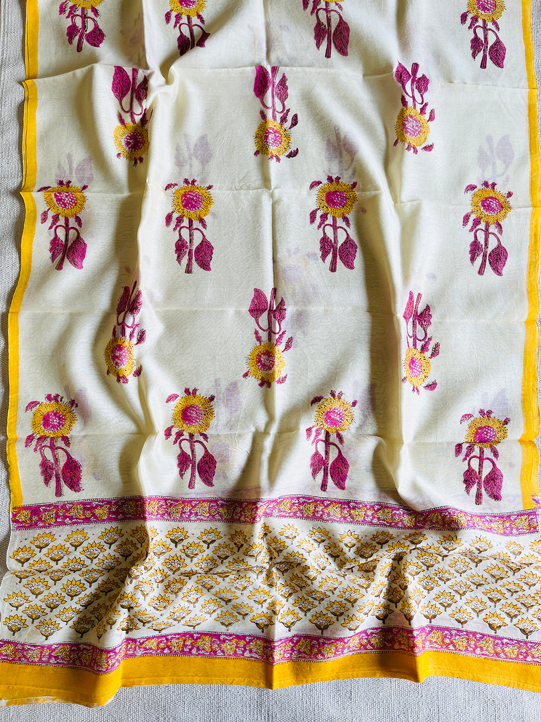 "SUMMER BLOOM" CHANDERI HAND-BLOCK PRINTED DUPATTA