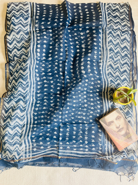 "AN INDIGO SUMMER" ALLOVER TRIANGLES KOTA DORIA DUPATTA