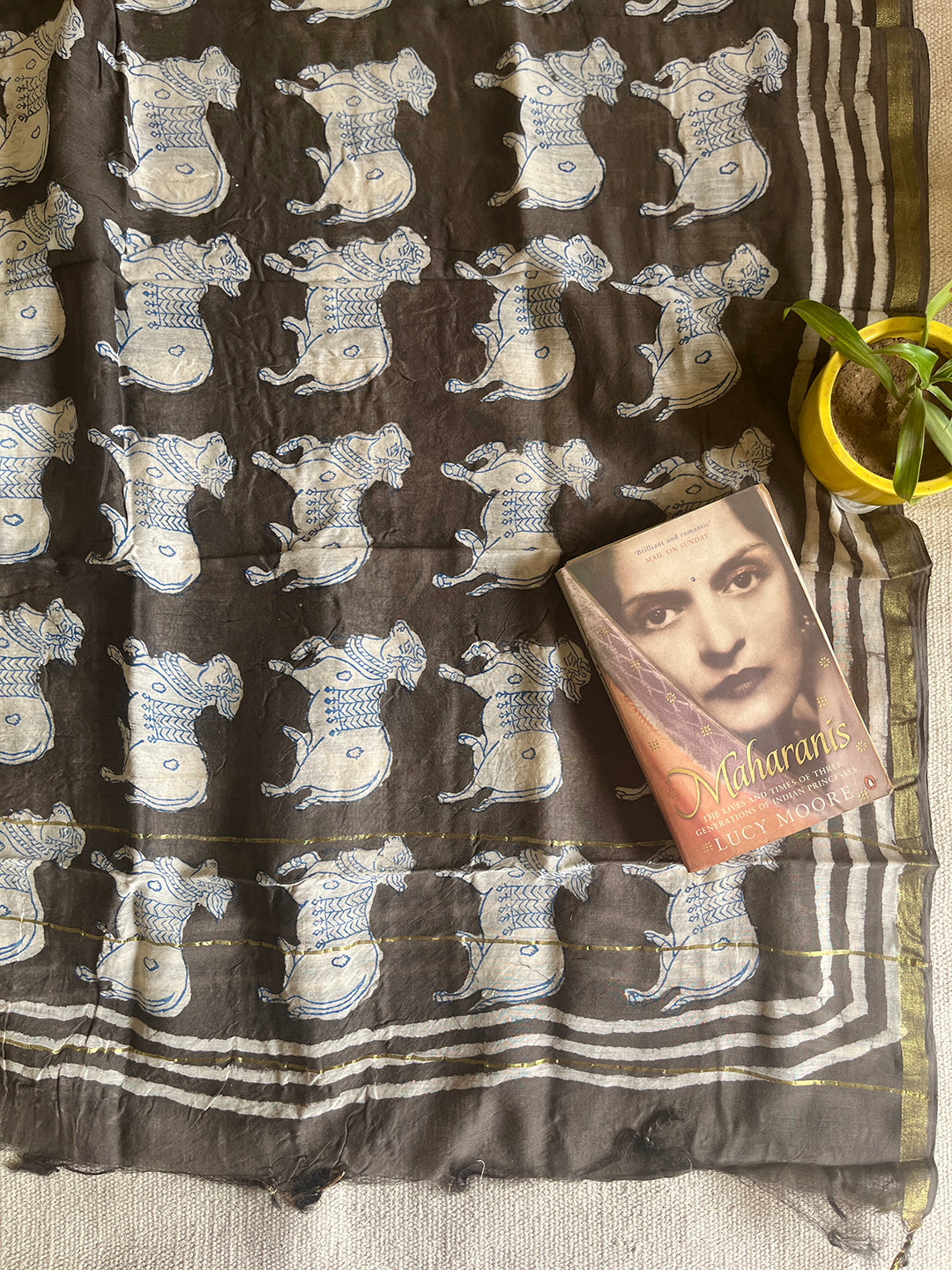 "PICHWAI COWS" SLATE-GRAY CHANDERI DUPATTA