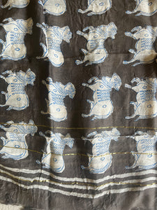"PICHWAI COWS" SLATE-GRAY CHANDERI DUPATTA