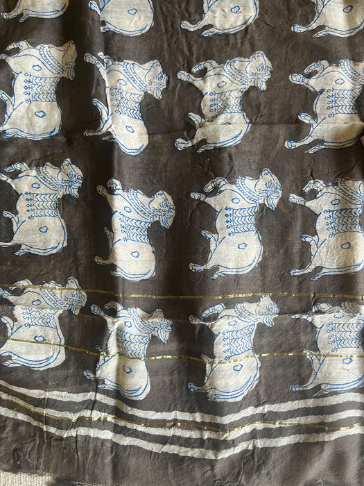 "PICHWAI COWS" SLATE-GRAY CHANDERI DUPATTA