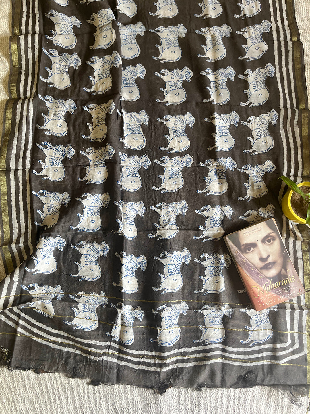 "PICHWAI COWS" SLATE-GRAY CHANDERI DUPATTA