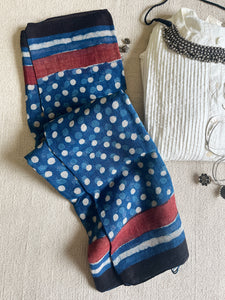 "AN INDIGO STORY" POLKAS HAND BLOCK PRINTED LINEN DUPATTA