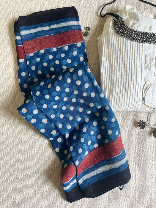 "AN INDIGO STORY" POLKAS HAND BLOCK PRINTED LINEN DUPATTA
