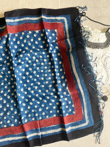 "AN INDIGO STORY" POLKAS HAND BLOCK PRINTED LINEN DUPATTA