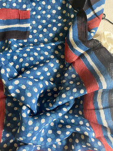 "AN INDIGO STORY" POLKAS HAND BLOCK PRINTED LINEN DUPATTA