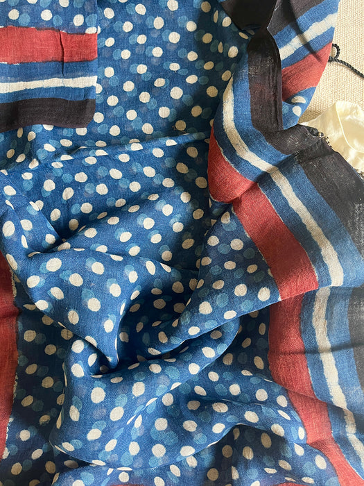 "AN INDIGO STORY" POLKAS HAND BLOCK PRINTED LINEN DUPATTA