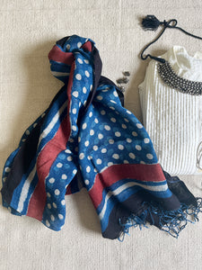 "AN INDIGO STORY" POLKAS HAND BLOCK PRINTED LINEN DUPATTA